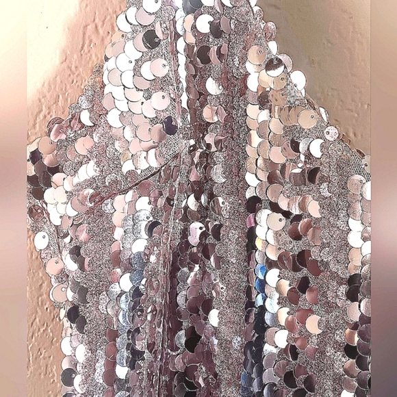 FOREVER 21 Sparkley Sexy Sequined Party Dress M Lined Stretchy Silver Pink - Picture 5 of 9